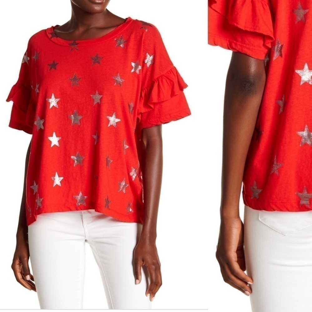 Current/Elliott The ruffle Roadie Red with Stars T-Shirt S